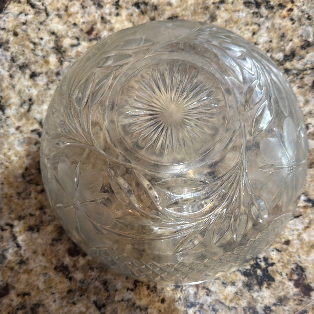 Clear Glass Floral Etched Bowl - Picture 2 of 3